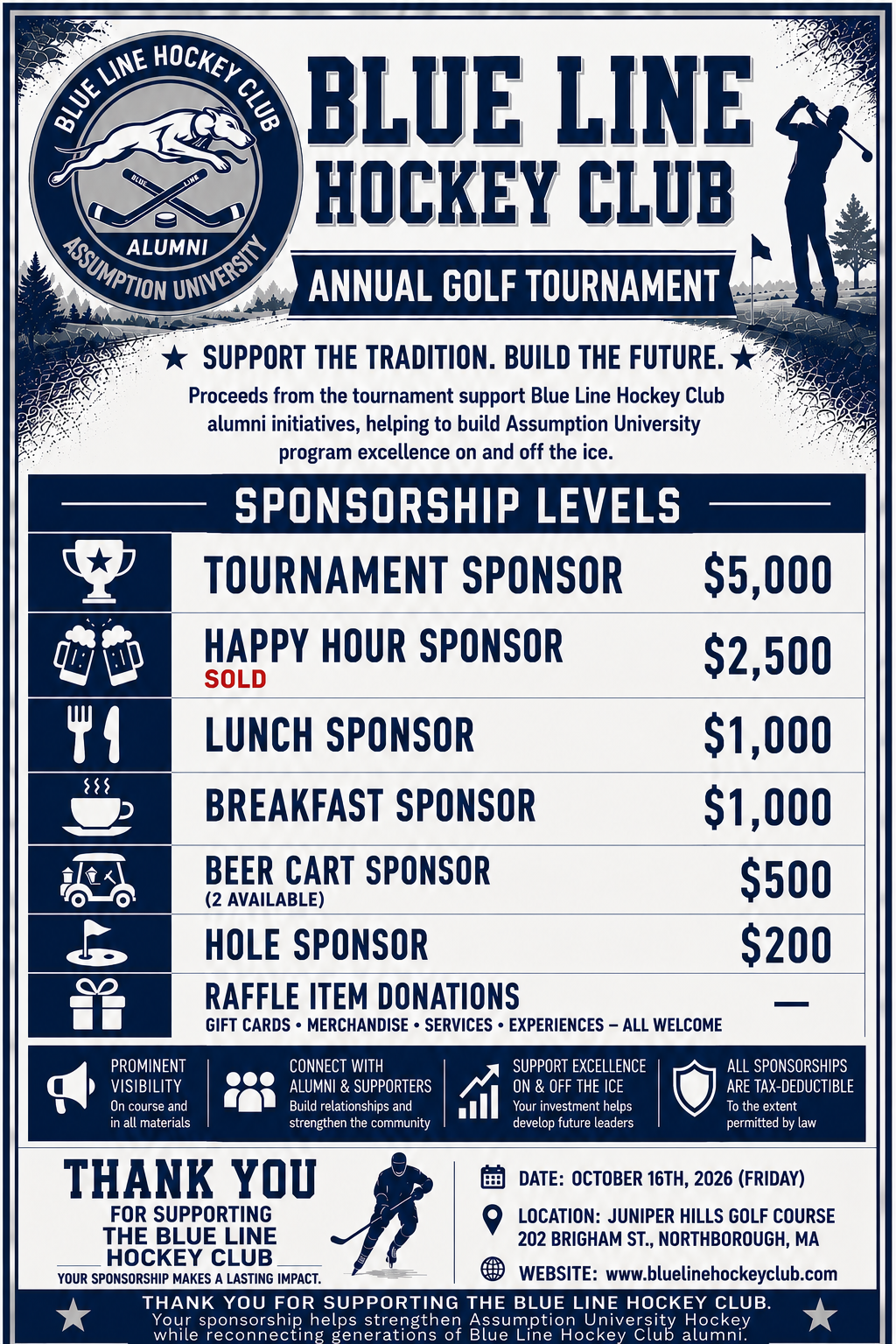 Golf tournament flyer listing sponsorship levels and prices